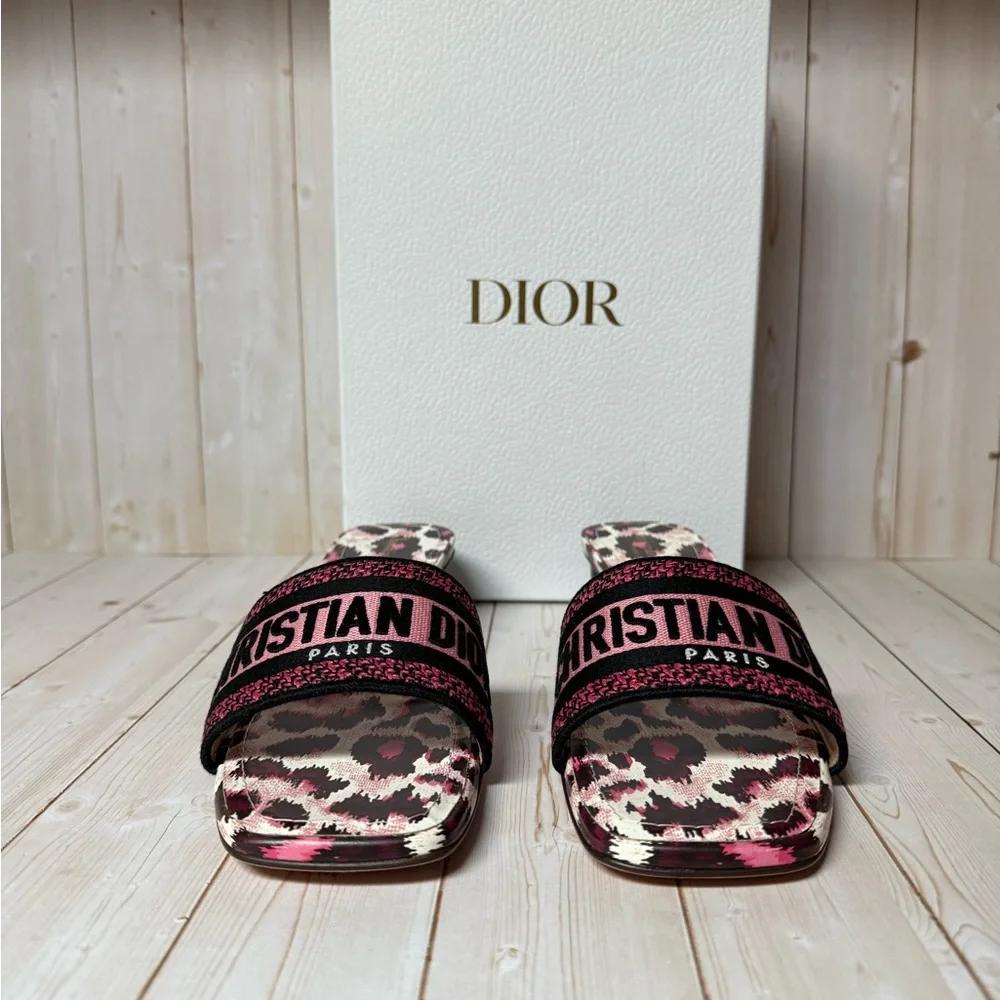 Christian Dior Mizza Embroidered Cotton Dway Slide Sandal Dark Ruby Sz 39 / 9 - Picture 5 of 13